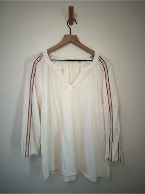 Women’s Soft Surroundings Embroidered Linen Blend Peasant Boho Tunic Top